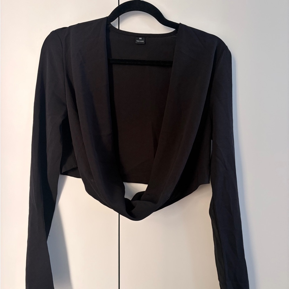 Black Draped Long Sleeve Cropped Cardigan